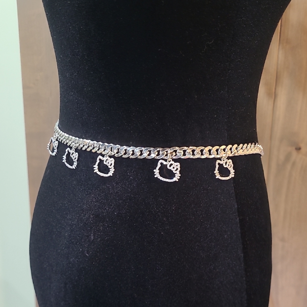 Silver Chain Belt with Sparkle Hello Kitty Charms